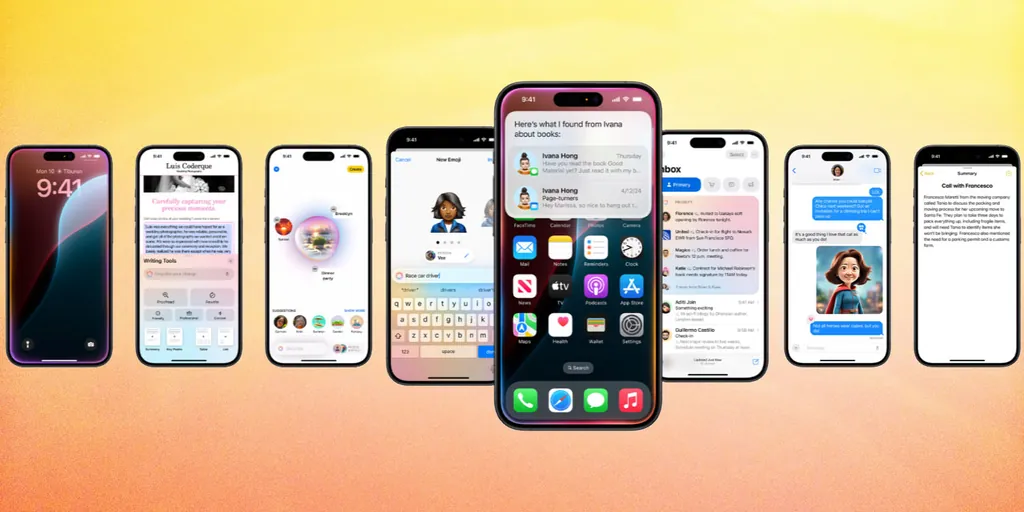 Siriの改良、ChatGPT、Apple Intelligenceなど | カラフルな背景のAppleプロモーション画像