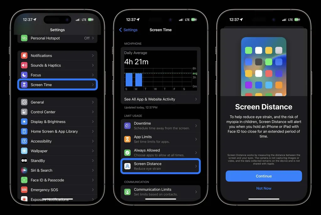 iPhoneの画面距離1を使用する