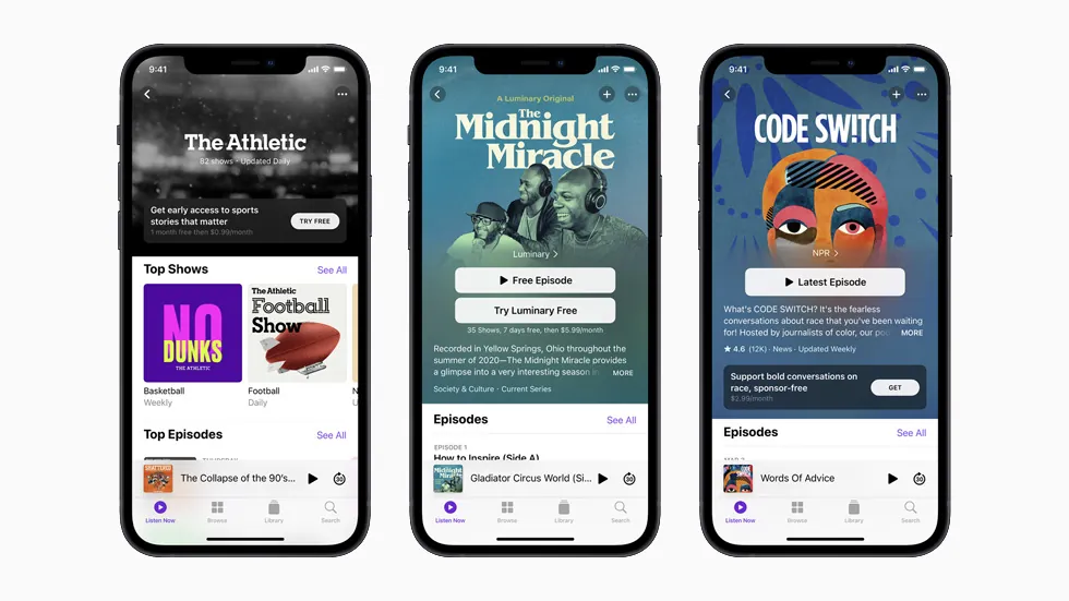 Apple、再設計されたアプリでポッドキャストのサブスクリプションを導入し、クリエイターにコンテンツ報酬を支払うc